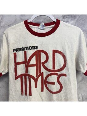 Paramore Hard Times T Shirt White Ringer Band Tee Size Small Emo Pop Punk